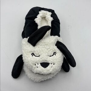 Women’s Size 7-9.5 Fuzzy Babba Cozy Black/White Dog Slippers